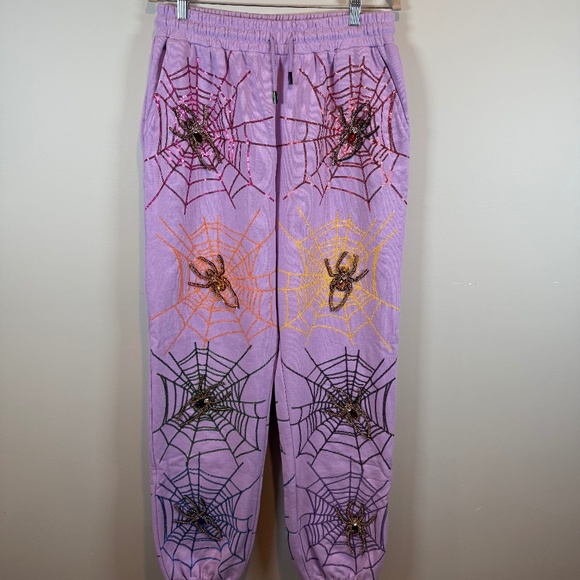 QUEEN OF SPARKLES Lavender Spider Joggers SZ L - Picture 1 of 8